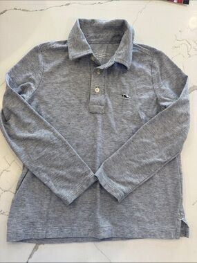 Vineyard Vines Boys' Long-Sleeve Polo in Light Gray Stripe